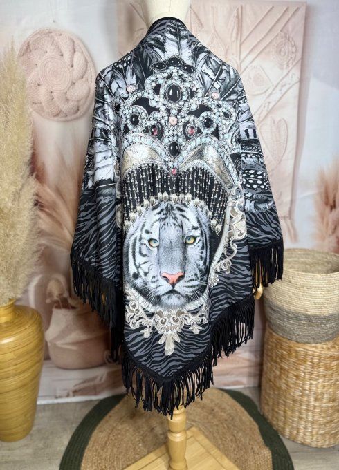 Etole triangle Le magnifique tigre blanc polaire noire franges du 38 au 54/56 et +  