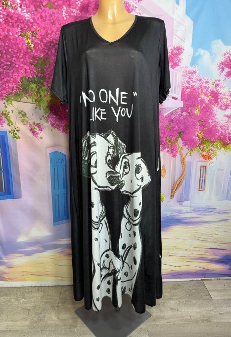 Robe longue trapèze noire Les 101 Dalmatiens Pongo et Perdita du 42 au 52/54 