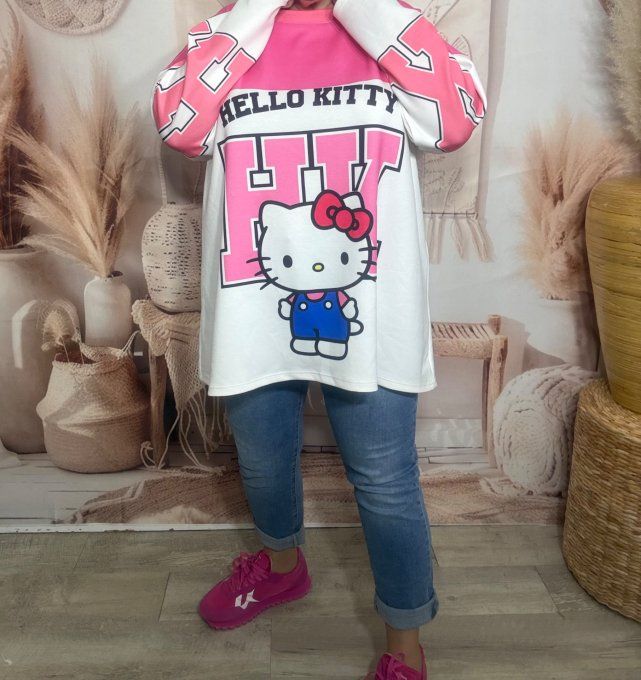 Sweat ample rose bonbon Hello Kitty Rétro US University Girl du 40 au 52/54 