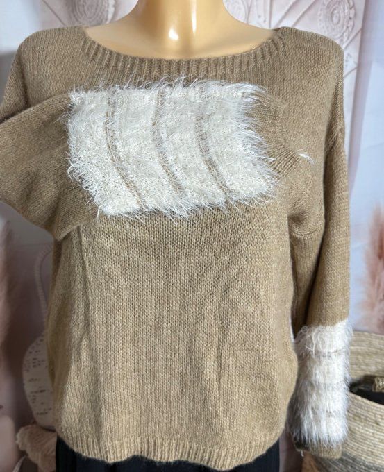 pull court taupe col bateau poignets duveteux douceur +++ du 34 au 40/42  