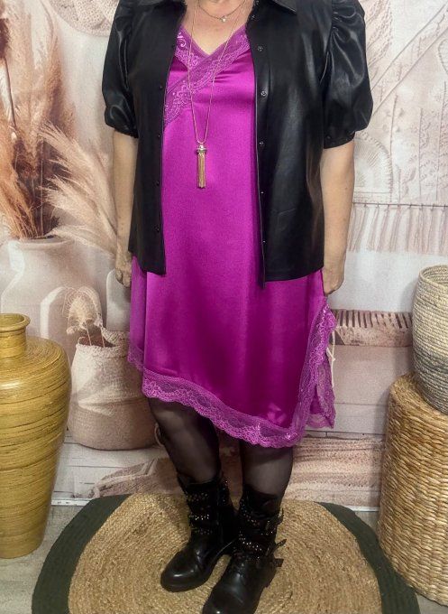 Robe nuisette asymétrique satinée Bougainvilliers et dentelle du 36 au 46