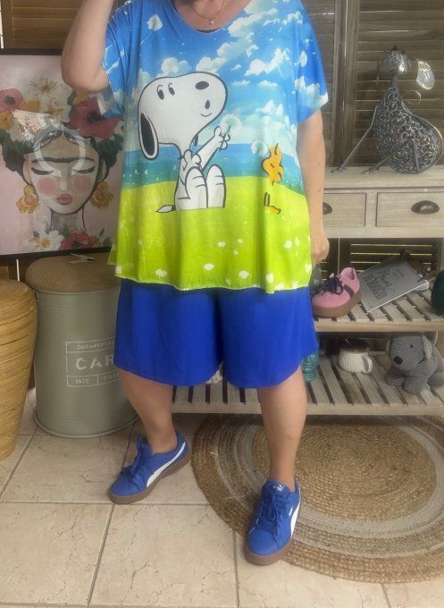 Top fin ample bleu Snoopy Woostock et les Pissenlits du 40 au 52  