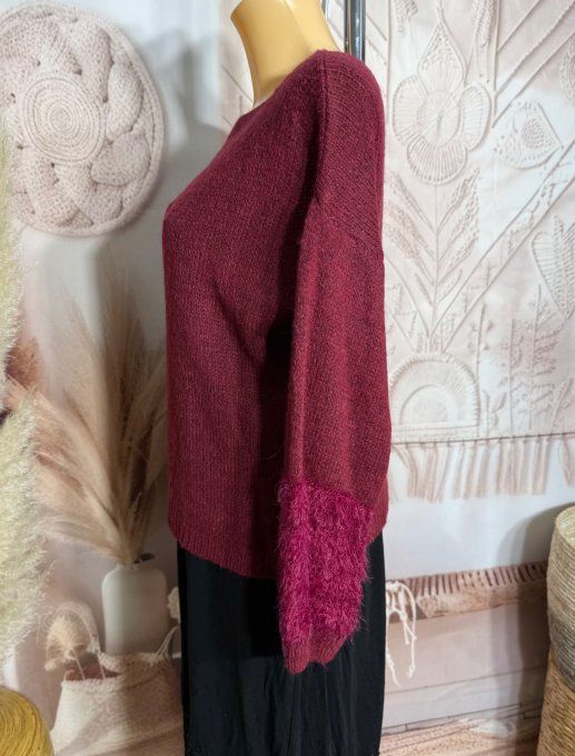 pull court Bordeaux col bateau poignets duveteux douceur +++ du 34 au 40/42 