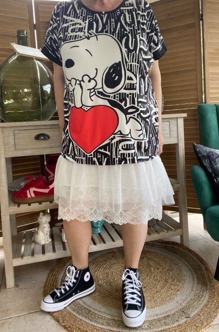 Top ample noir Snoopy in Love du 38 au 48/50 