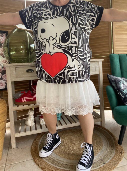 Top ample noir Snoopy in Love du 38 au 48/50 