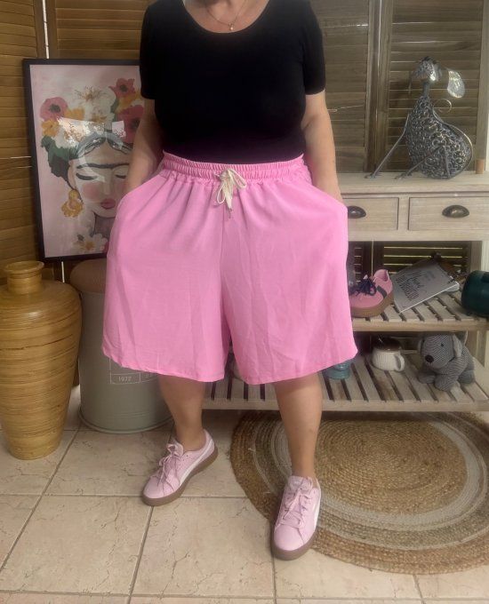Short long / bermuda court rose poudré confort & douceur ++++ du 38 au 52  