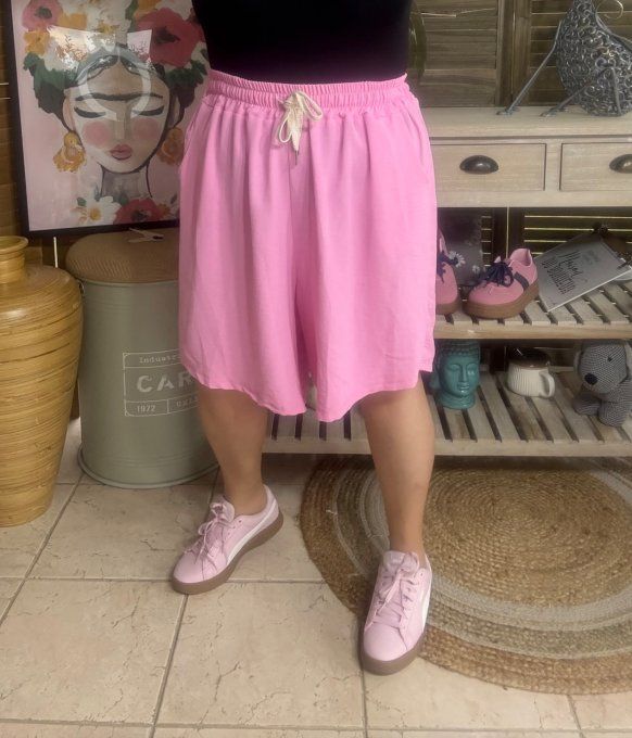 Short long / bermuda court rose poudré confort & douceur ++++ du 38 au 52  
