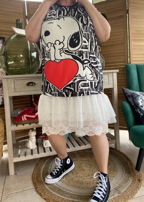 Top ample noir Snoopy in Love du 38 au 48/50 