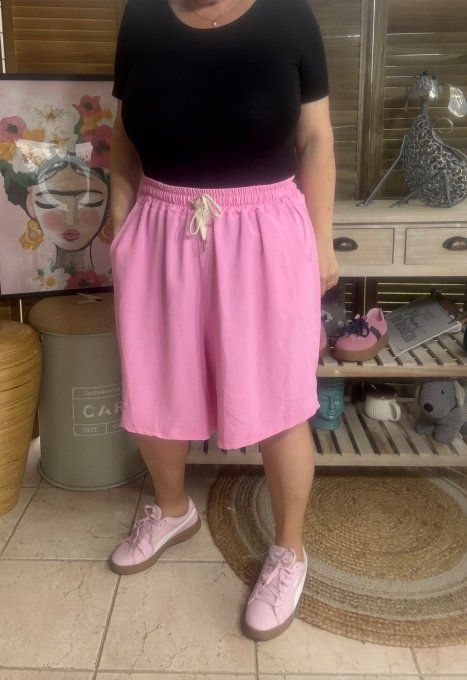 Short long / bermuda court rose poudré confort & douceur ++++ du 38 au 52  