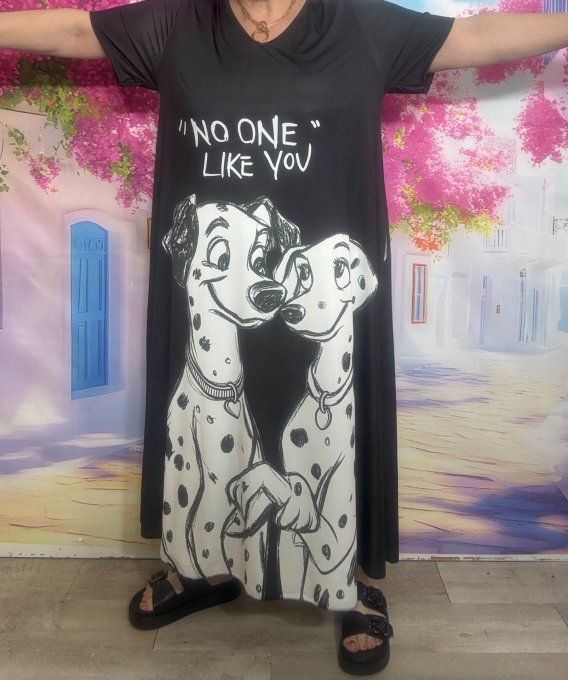 Robe longue trapèze noire Les 101 Dalmatiens Pongo et Perdita du 42 au 52/54 