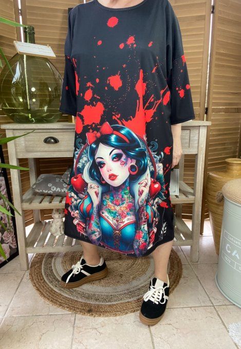 Robe trapèze ou tunique longue noire Blanche-Neige Tattoo Girl du 40 au 48 