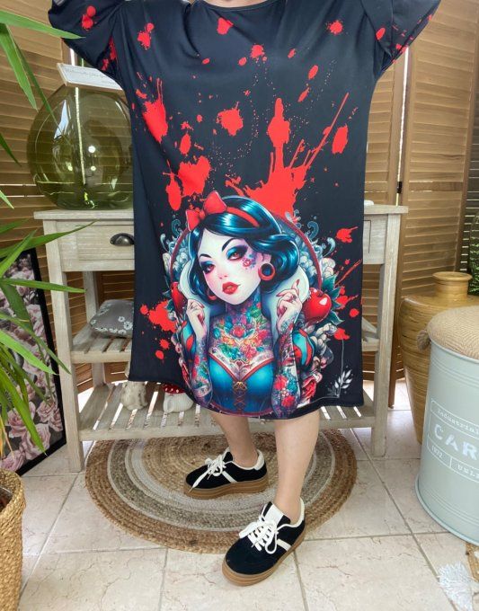 Robe trapèze ou tunique longue noire Blanche-Neige Tattoo Girl du 40 au 48 