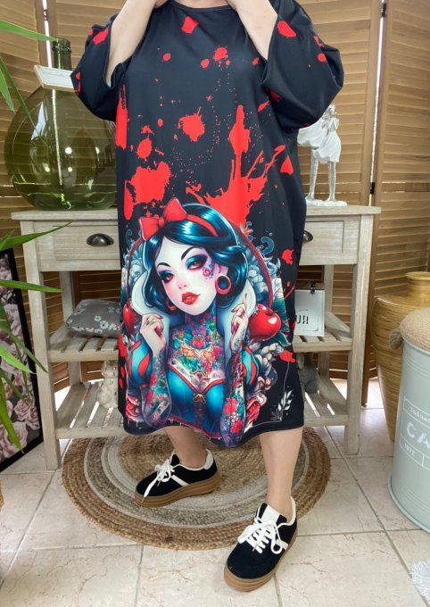 Robe trapèze ou tunique longue noire Blanche-Neige Tattoo Girl du 40 au 48 
