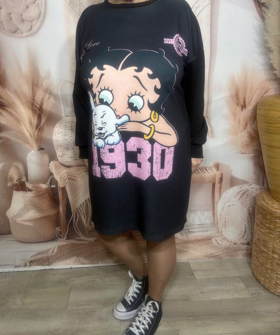 Robe ample noire Betty Boop American Pinup Rétro 1930 confort ++++ du 38 au 48