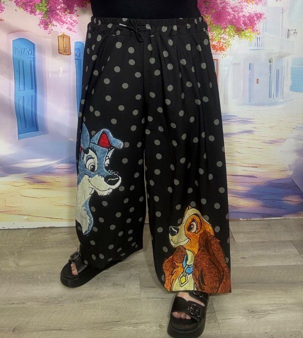 Pantalon boule "Aladin" cuisses bouffantes noir pois Kaki La Belle et le Clochard  du 38 au 50