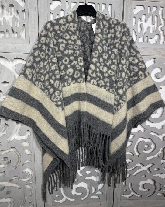 Poncho oversize SANS LAINE polaire Léopard gris perle et crème TOUTES TAILLES