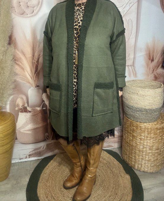 Veste mi-longue suédine Kaki doublée moumoute Sherpa du 40 au 48/50 et même +