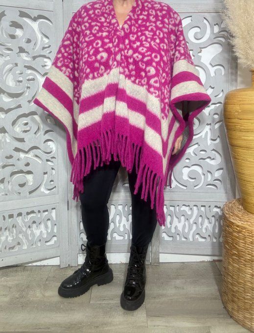 Poncho oversize SANS LAINE polaire Léopard fuschia et crème TOUTES TAILLES  