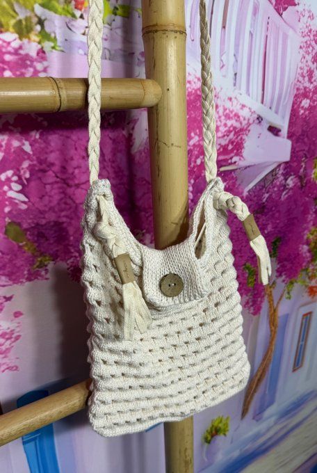 Sac pochette maille crochetée beige Bohème Chic Plage Summer Vibes qualité ++++  