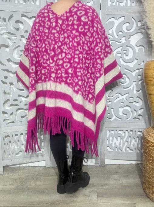 Poncho oversize SANS LAINE polaire Léopard fuschia et crème TOUTES TAILLES  