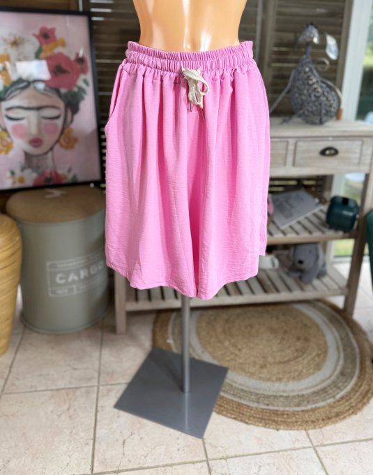 Short long / bermuda court rose poudré confort & douceur ++++ du 38 au 52  