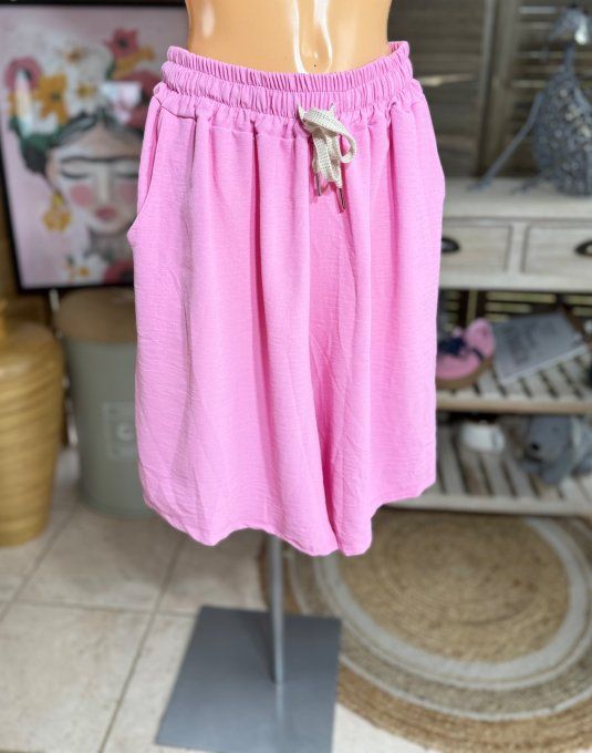 Short long / bermuda court rose poudré confort & douceur ++++ du 38 au 52  