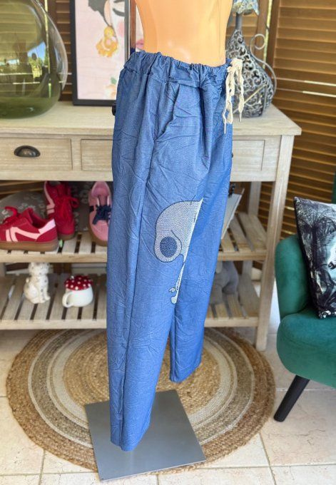 panta jogg  (dit magique) jeans stone fin Snoopy strass argentés du 38 au 48