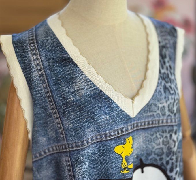 Top débardeur trapèze effet jeans délavé Snoopy & Woodstock du 40 au 52   