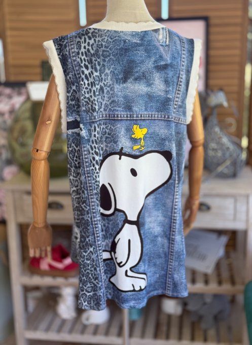 Top débardeur trapèze effet jeans délavé Snoopy & Woodstock du 40 au 52   