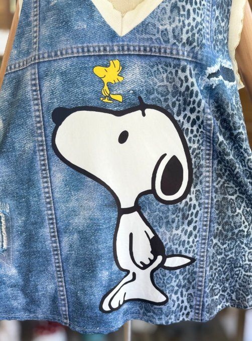 Top débardeur trapèze effet jeans délavé Snoopy & Woodstock du 40 au 52   