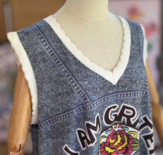 Top débardeur trapèze effet jeans délavé Mexican Skulls Calaveras du 40 au 52 