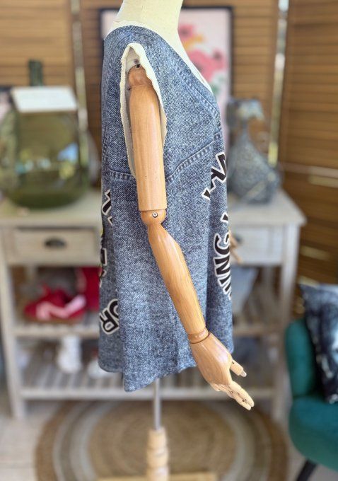 Top débardeur trapèze effet jeans délavé Mexican Skulls Calaveras du 40 au 52 