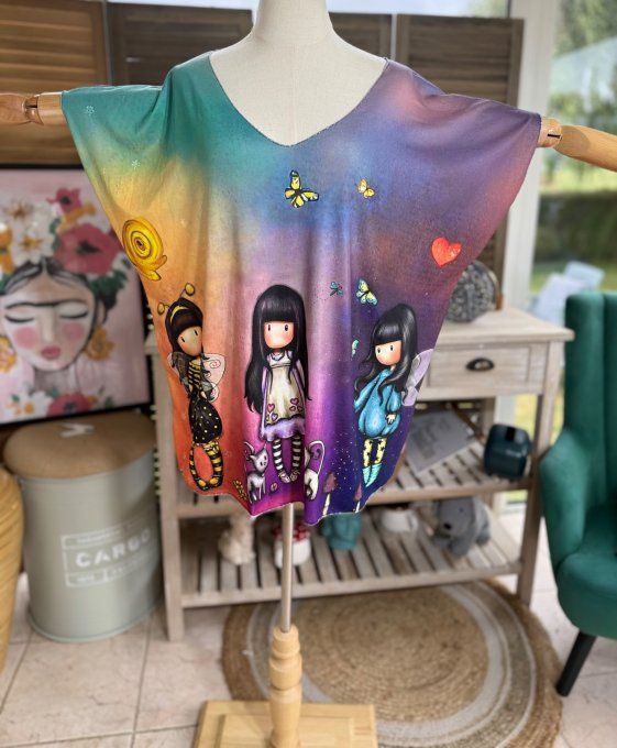 Top fin ample violet bleuté Les Fillettes Gorjuss et les chats du 40 au 52 