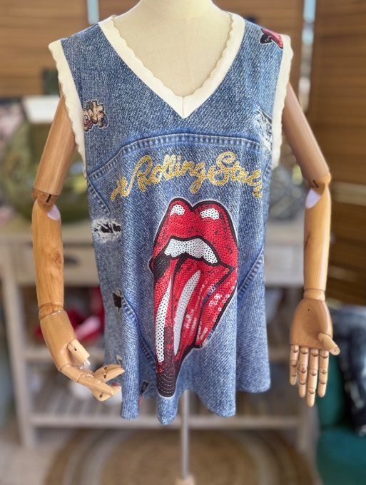 Top débardeur trapèze effet jeans délavé The Rolling Stones du 40 au 52  