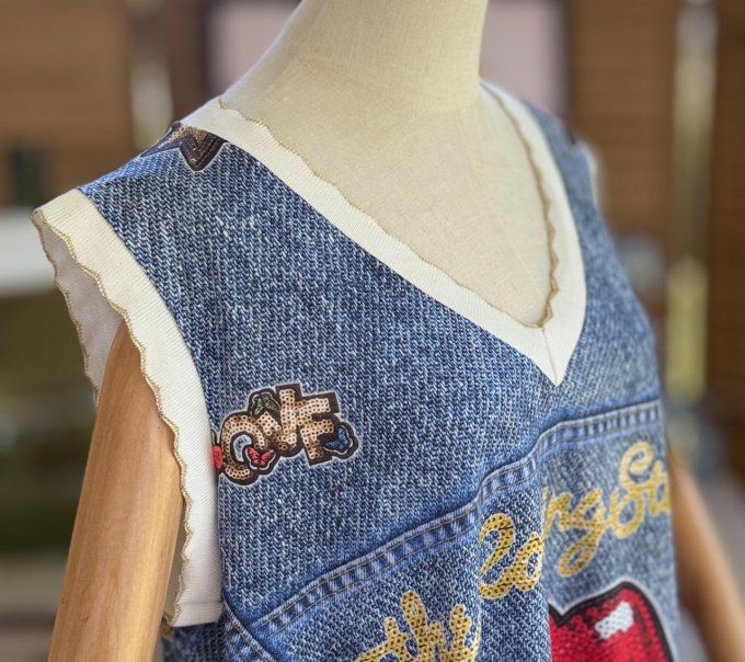 Top débardeur trapèze effet jeans délavé The Rolling Stones du 40 au 52  