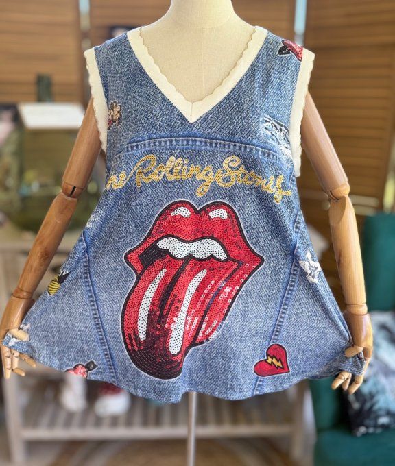 Top débardeur trapèze effet jeans délavé The Rolling Stones du 40 au 52  