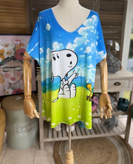 Top fin ample bleu Snoopy Woostock et les Pissenlits du 40 au 52  