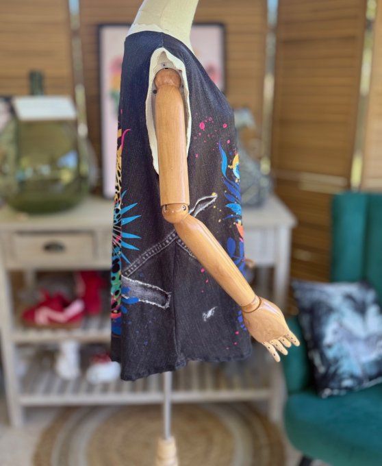 Top débardeur trapèze effet jeans noir délavé La Majestueuse Panthère du 40 au 52 