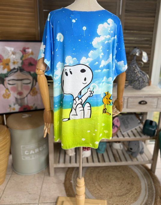 Top fin ample bleu Snoopy Woostock et les Pissenlits du 40 au 52  