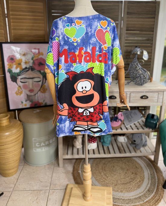 Top fin ample effet jeans délavé coeurs multicolores Mafalda  du 40 au 52  