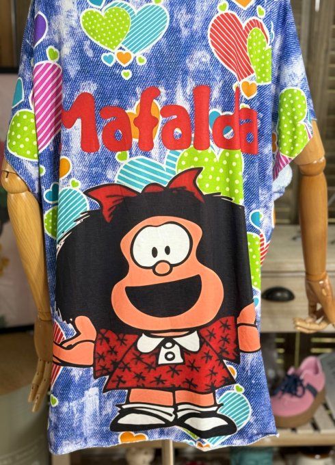 Top fin ample effet jeans délavé coeurs multicolores Mafalda  du 40 au 52  