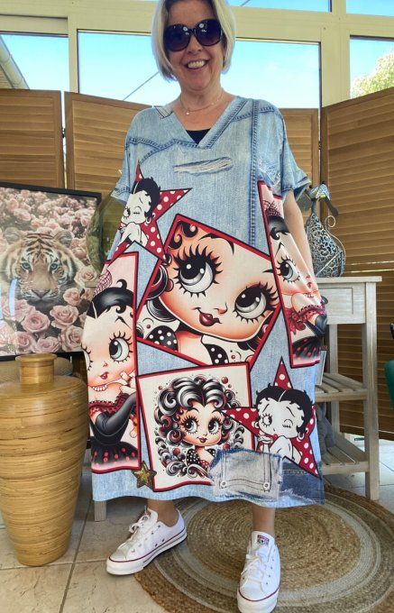 Robe longue effet jeans délavé Betty Boop Potraits du 40 au 50/52