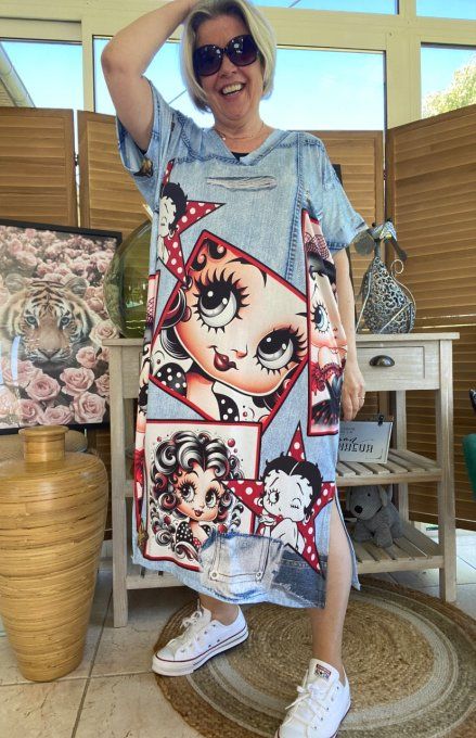 Robe longue effet jeans délavé Betty Boop Potraits du 40 au 50/52