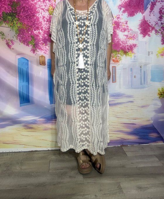 Robe de plage ou robe d'hôtesse crème tout en dentelle non doublée Bohème chic du 42 au 54/56