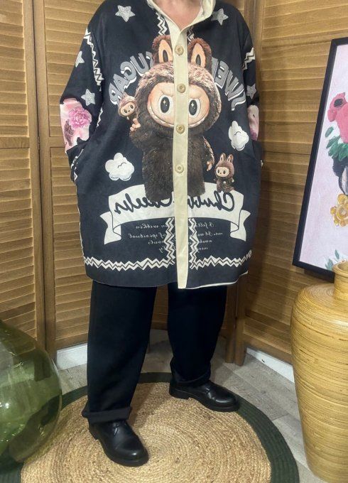 Veste à capuche suédine noire Labubu Sweet Sugar du 40 au 50 et même +