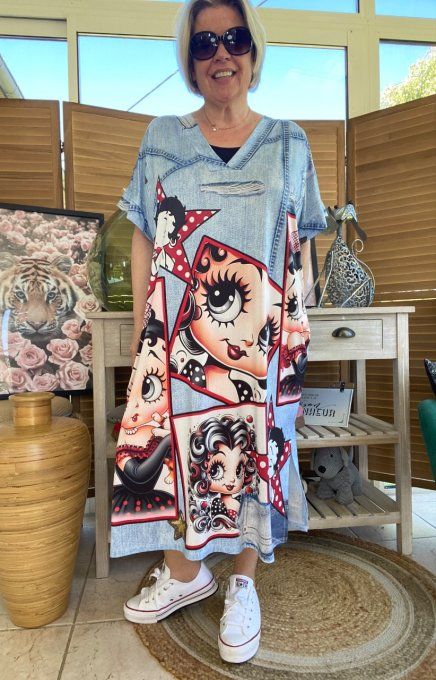 Robe longue effet jeans délavé Betty Boop Potraits du 40 au 50/52