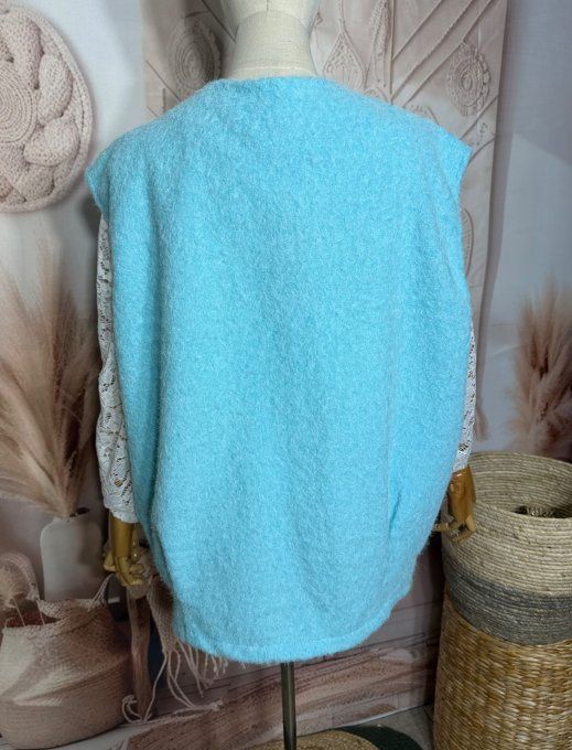 Veste sans manches façon laine bouillie bleu ciel chiné du 40 au 50/52 