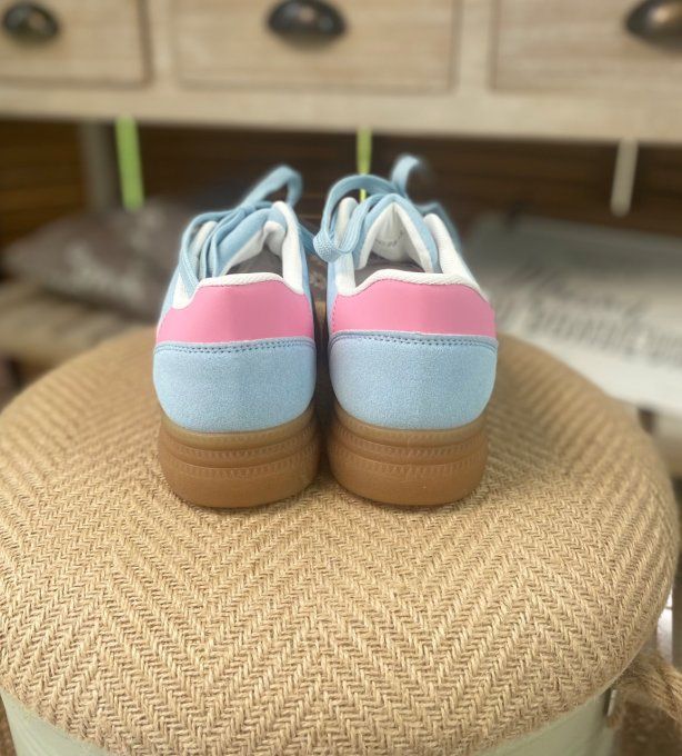 Baskets compensées à lacets suédine bleu ciel & rose bonbon confort ++++ du 38 au 41 
