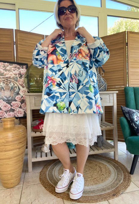 Veste blazer mosaïque multicolore manches réglables Les Fillettes Arc-en-Ciel du 42 au 52 et même +