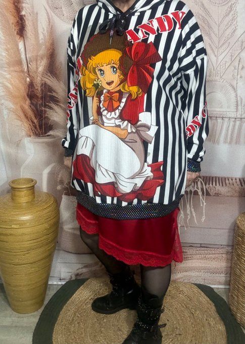 Sweat à capuche long velours Au Pays de Candy paillettes douceur +++ du 38 au 50